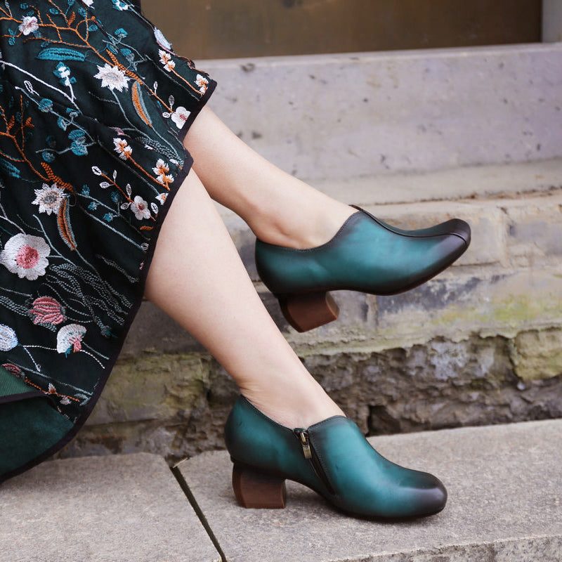 Lente Peacock Blue Vintage Chunky Heels