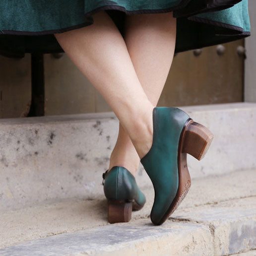 Lente Peacock Blue Vintage Chunky Heels