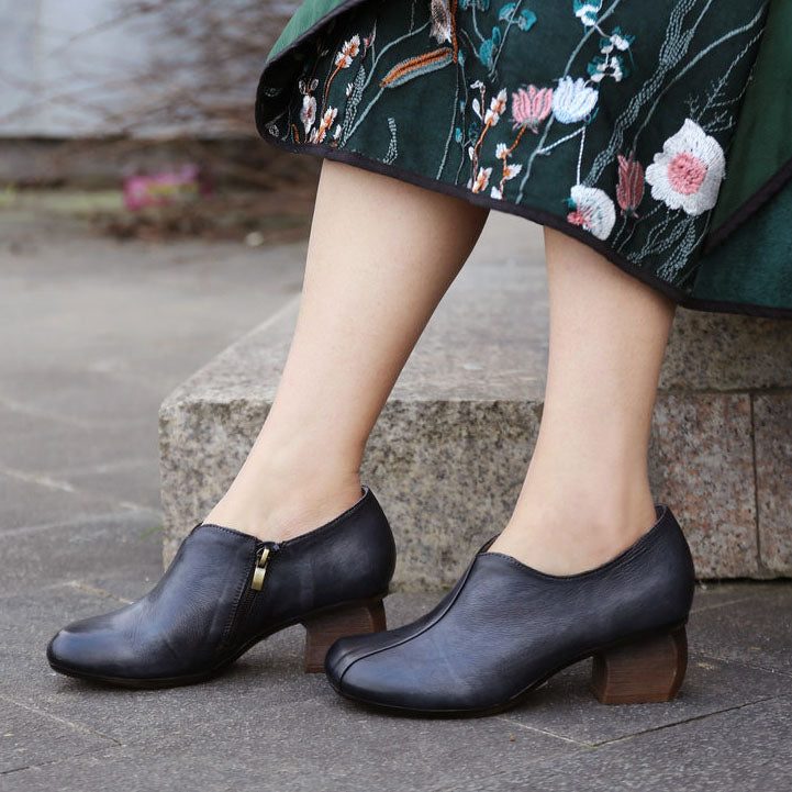 Lente Peacock Blue Vintage Chunky Heels