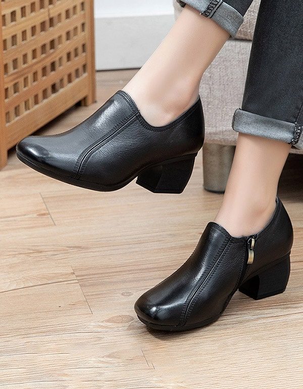 Lente Retro Leren Elegante Chunky Schoenen