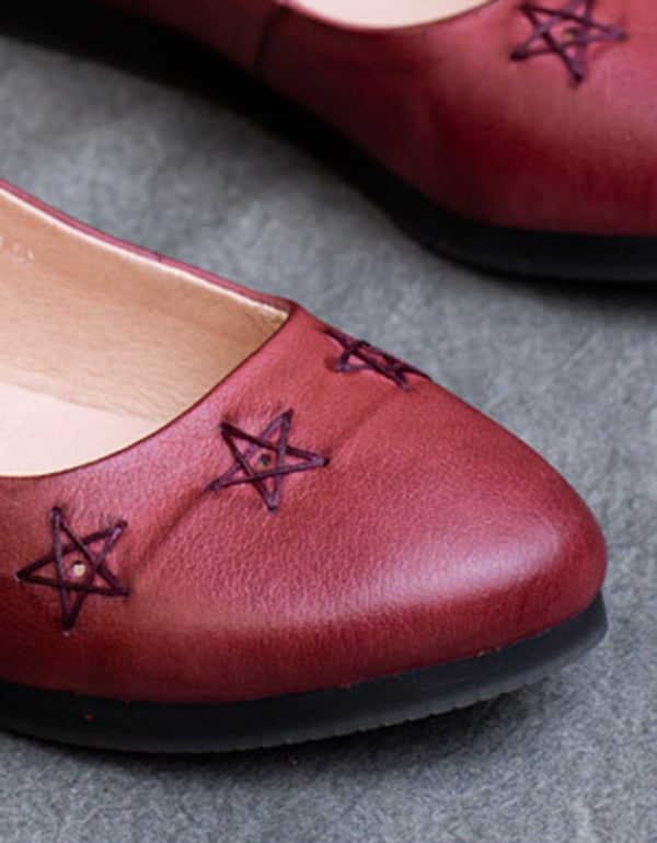 Lente Retro Leren Platte Schoenen Handgemaakte Puntige Pumps