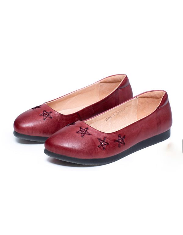 Lente Retro Leren Platte Schoenen Handgemaakte Puntige Pumps