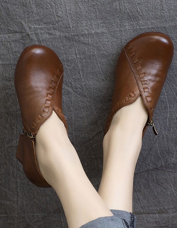 Lente Retro Leren Schoenen Met Chunky Hak