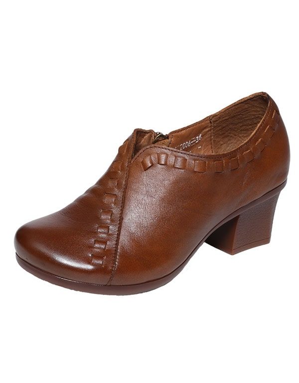 Lente Retro Leren Schoenen Met Chunky Hak