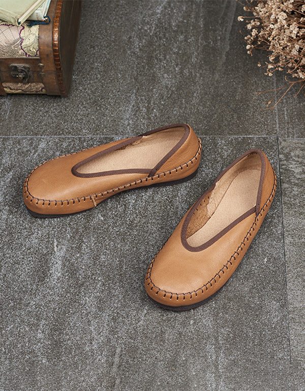 Lente Zomer Retro Leren Platte Schoenen Loafers