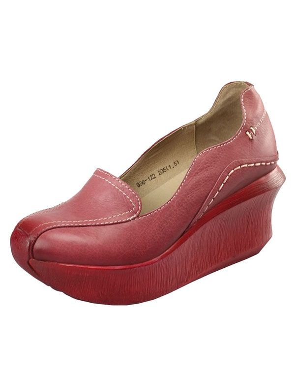 Retro Leren Wedge Heels Lente Schoenen Dames