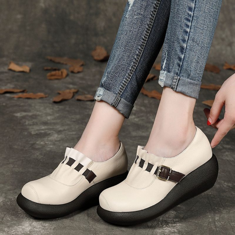 Spring Buckle Wedge Retro Schoenen