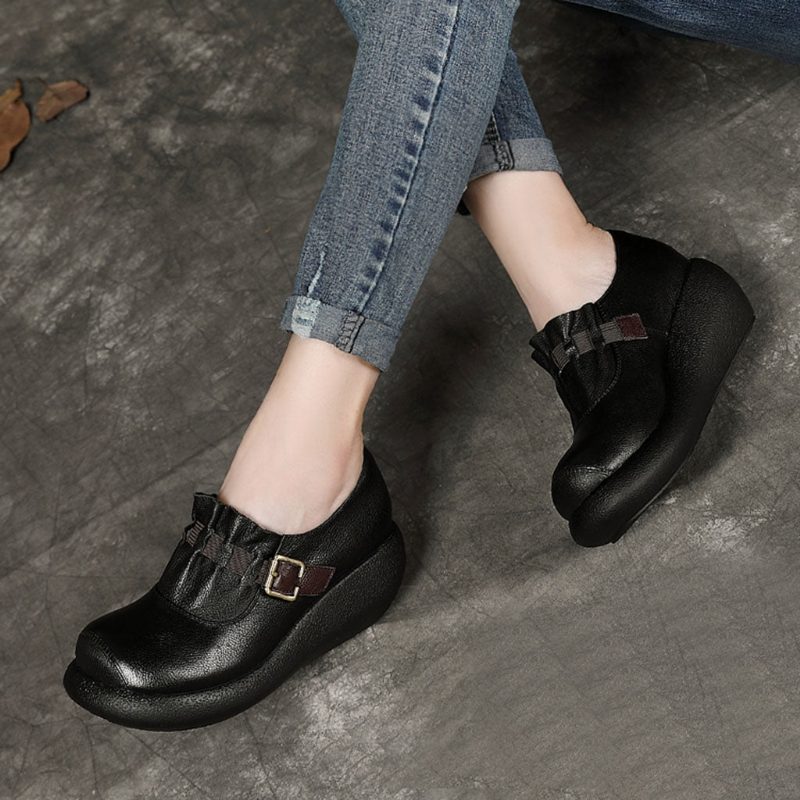 Spring Buckle Wedge Retro Schoenen