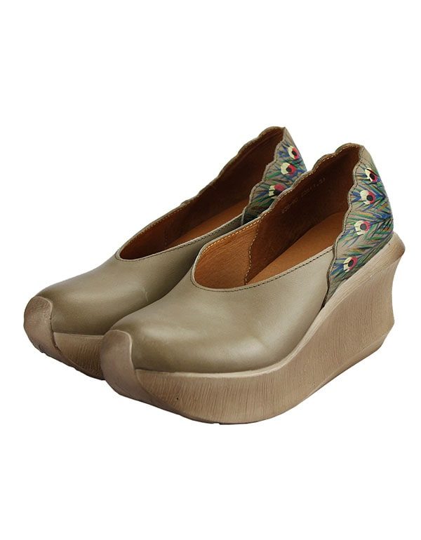 Vrouwen Handgemaakte Peacock Print Lente Wedge Heels