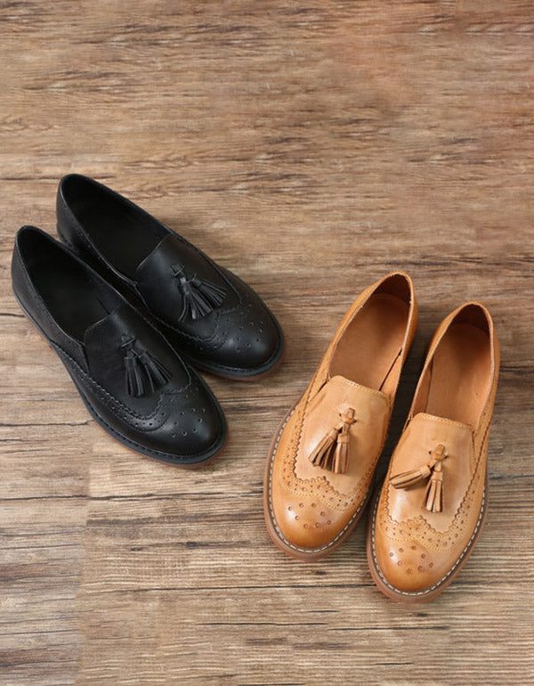 Klassieke Vintage Oxford Schoenen Met Kwastjes Gesneden