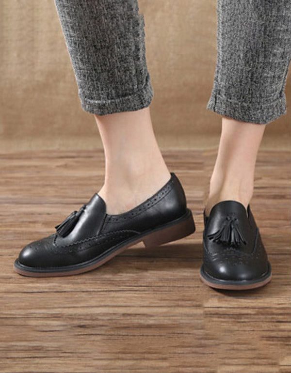 Klassieke Vintage Oxford Schoenen Met Kwastjes Gesneden