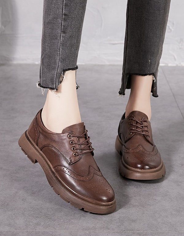 Lente Retro Leren Oxford Schoenen Met Veters