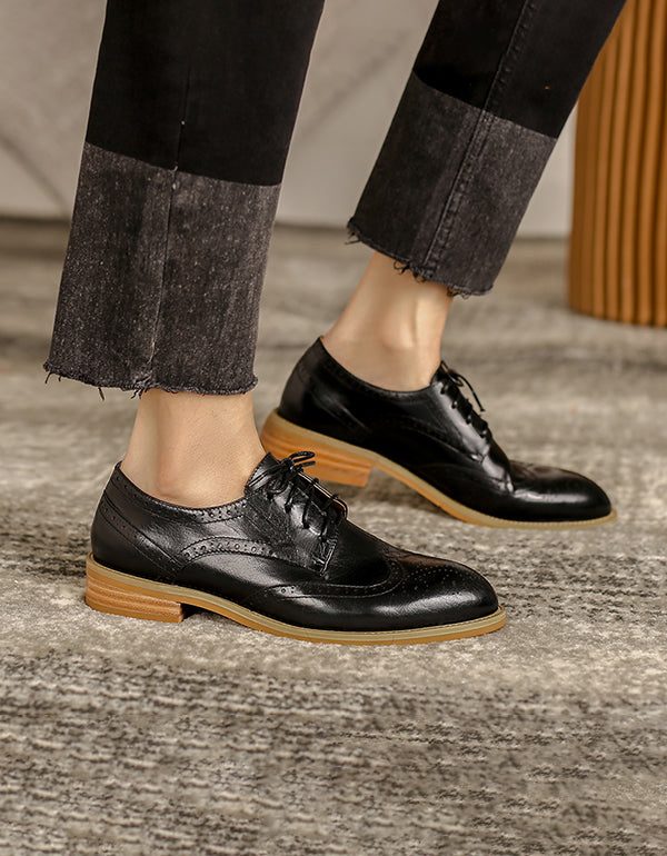 Vintage Lederen Britse Stijl Handgemaakte Oxford Schoenen