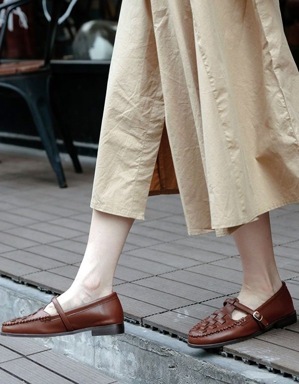 Geweven Mary Jane-schoenen Met T-band Voor Dames