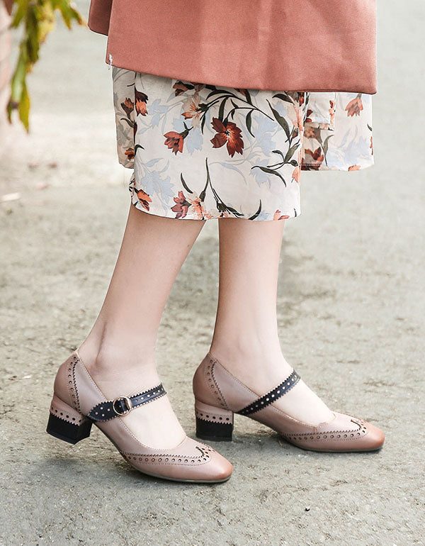 Leren Vintage Mary Jane Chunky Schoenen