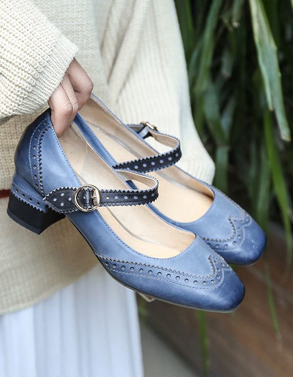 Leren Vintage Mary Jane Chunky Schoenen