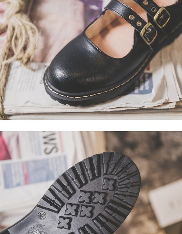 Mary Jane Vintage Damesschoenen Met Dubbele Gesp