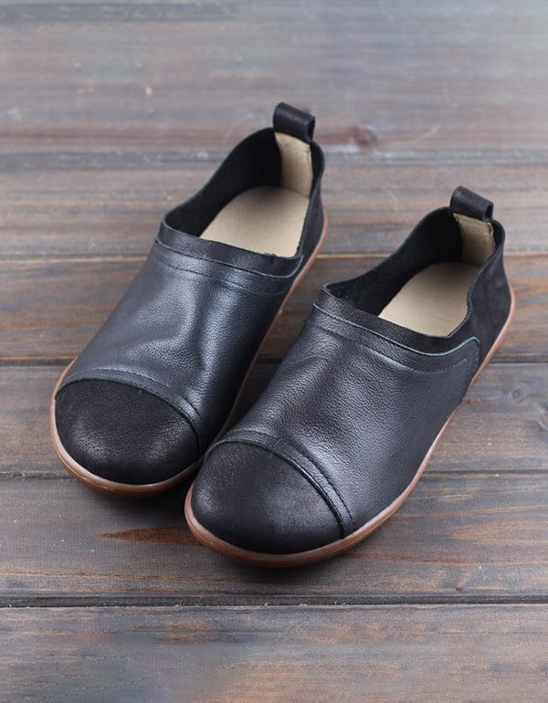 Comfortabele Handgemaakte Retro Leren Slip-on Platte Schoenen