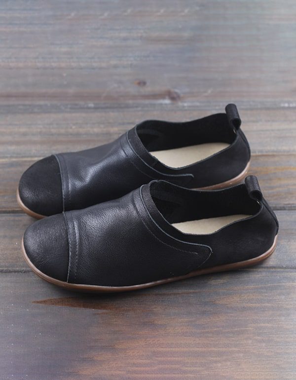 Comfortabele Handgemaakte Retro Leren Slip-on Platte Schoenen