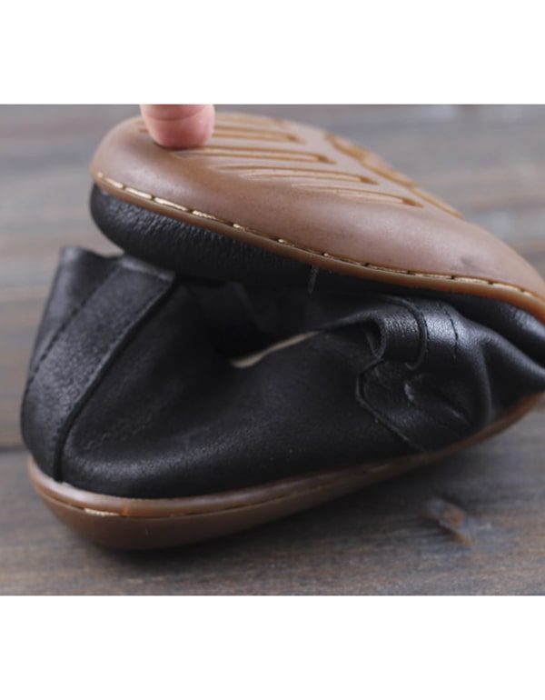 Comfortabele Handgemaakte Retro Leren Slip-on Platte Schoenen