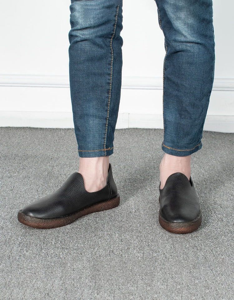 Zachte Leren Slip-on Retro Leren Platte Schoenen Voor Heren