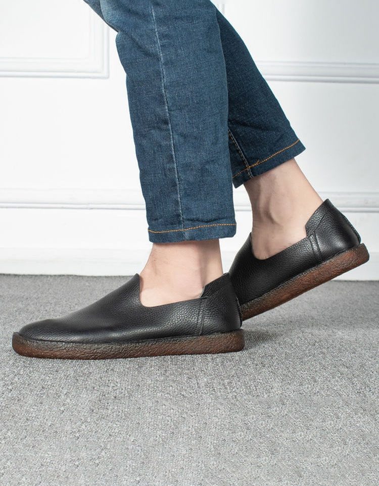 Zachte Leren Slip-on Retro Leren Platte Schoenen Voor Heren